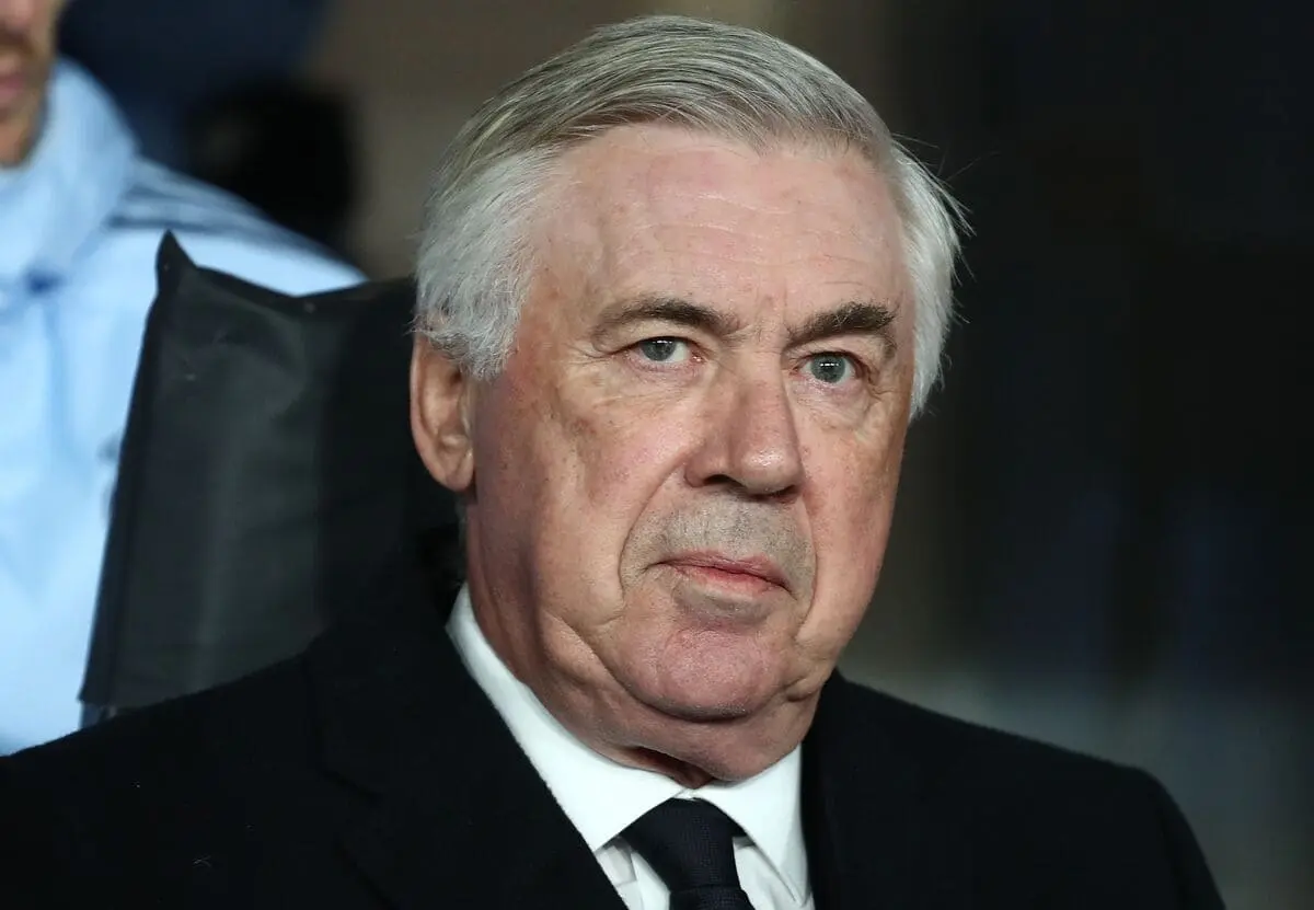 BERGAMO, ITALY - DECEMBER 10: Real Madrid C.F. coach Carlo Ancelotti looks on before the UEFA Champions League 2024/25 League Phase MD6 match between Atalanta BC and Real Madrid C.F. at Stadio di Bergamo on December 10, 2024 in Bergamo, Italy. (Photo by Marco Luzzani/Getty Images).