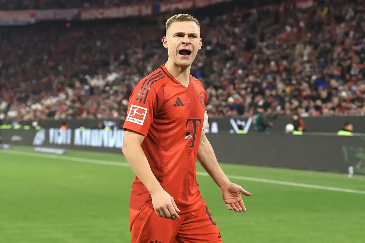 MUNICH, GERMANY - DECEMBER 20: Joshua Kimmich of Bayern Munich reacts during the Bundesliga match between FC Bayern München and RB Leipzig at Allianz Arena on December 20, 2024 in Munich, Germany. (Photo by Alexander Hassenstein/Getty Images)