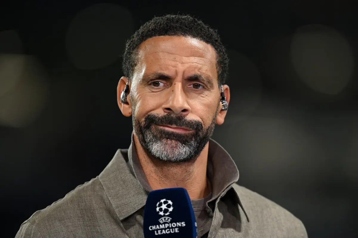 BERGAMO, ITALY - SEPTEMBER 19: Rio Ferdinand during the UEFA Champions League 2024/25 League Phase MD1 match between Atalanta BC and Arsenal FC at Stadio di Bergamo on September 19, 2024 in Bergamo, Italy. (Photo by Justin Setterfield/Getty Images)