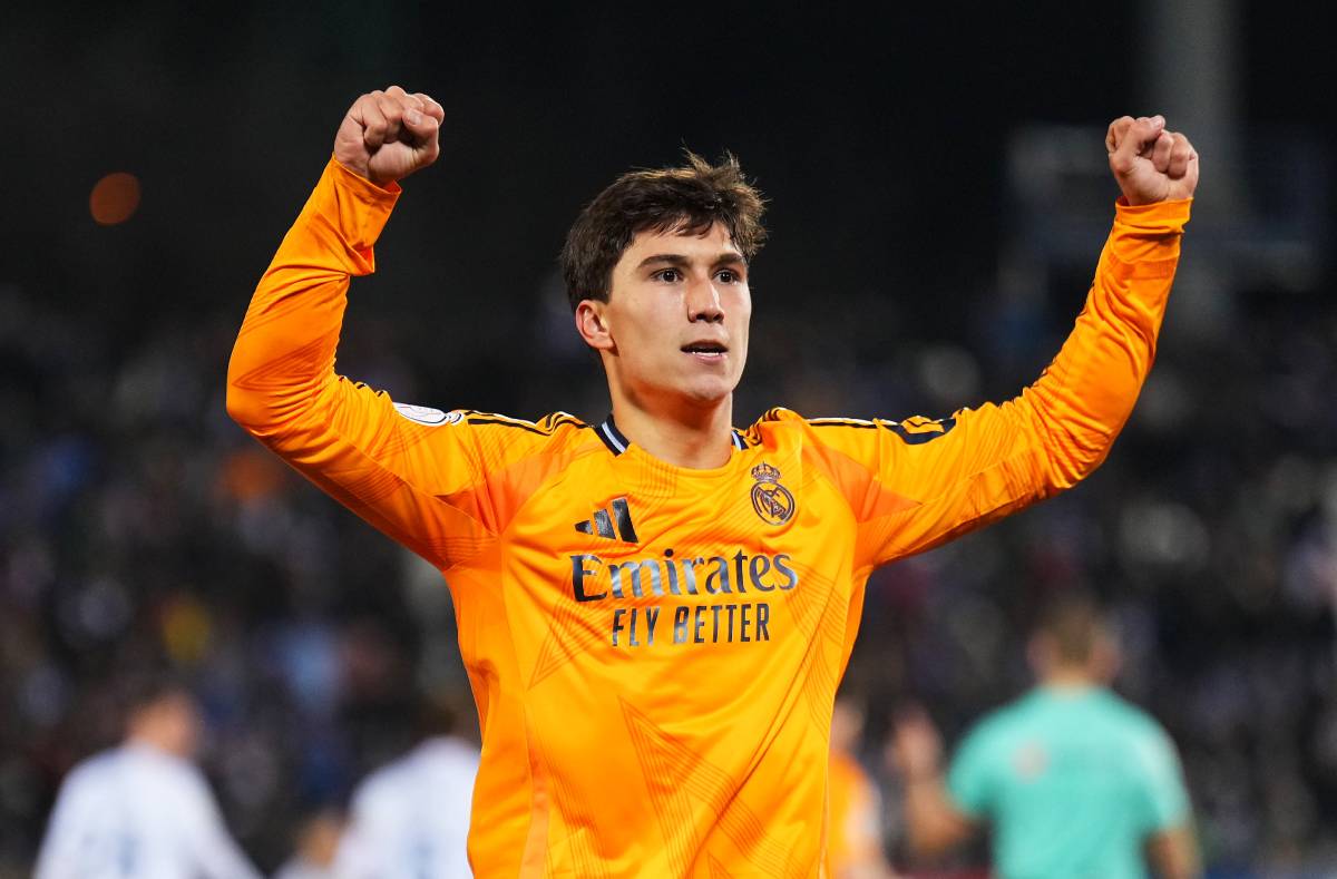 LEGANES, SPAIN - FEBRUARY 05: Gonzalo Garcia of Real Madrid celebrates scoring his team's third goal during the Copa del Rey match between CD Leganes and Real Madrid CF at Estadio Municipal de Butarque on February 05, 2025 in Leganes, Spain. (Photo by Angel Martinez/Getty Images)
