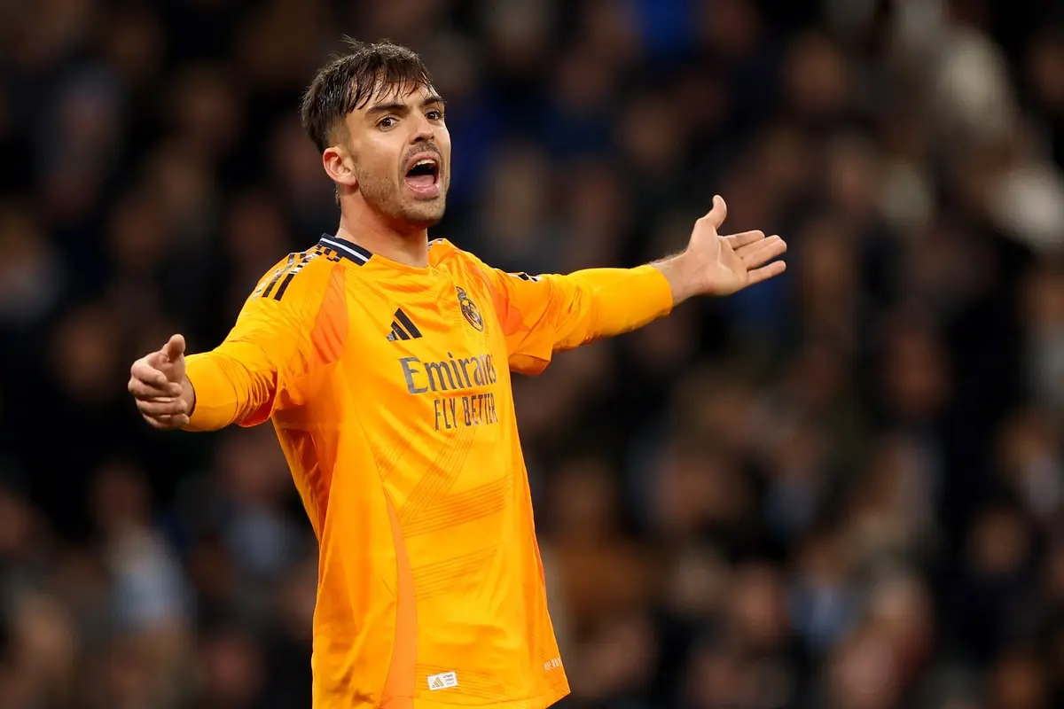 MANCHESTER, ENGLAND - FEBRUARY 11: Raul Asencio of Real Madrid during the UEFA Champions League 2024/25 League Knockout Play-off first leg match between Manchester City and Real Madrid C.F. at Manchester City Stadium on February 11, 2025 in Manchester, England. (Photo by Carl Recine/Getty Images)