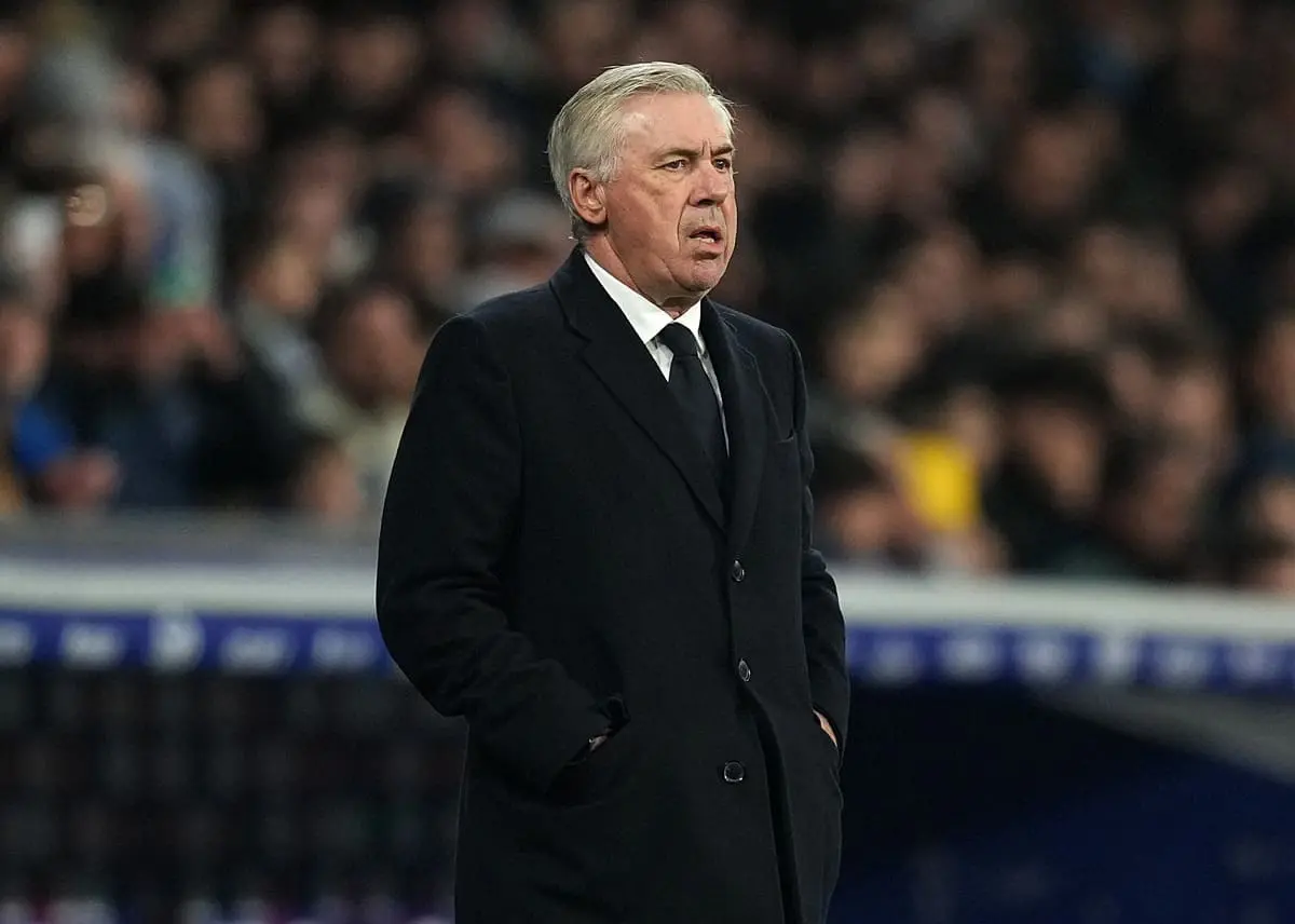 BARCELONA, SPAIN - FEBRUARY 01: Carlo Ancelotti, Head Coach of Real Madrid, looks on during the LaLiga match between RCD Espanyol de Barcelona and Real Madrid CF at RCDE Stadium on February 01, 2025 in Barcelona, Spain. (Photo by Alex Caparros/Getty Images).