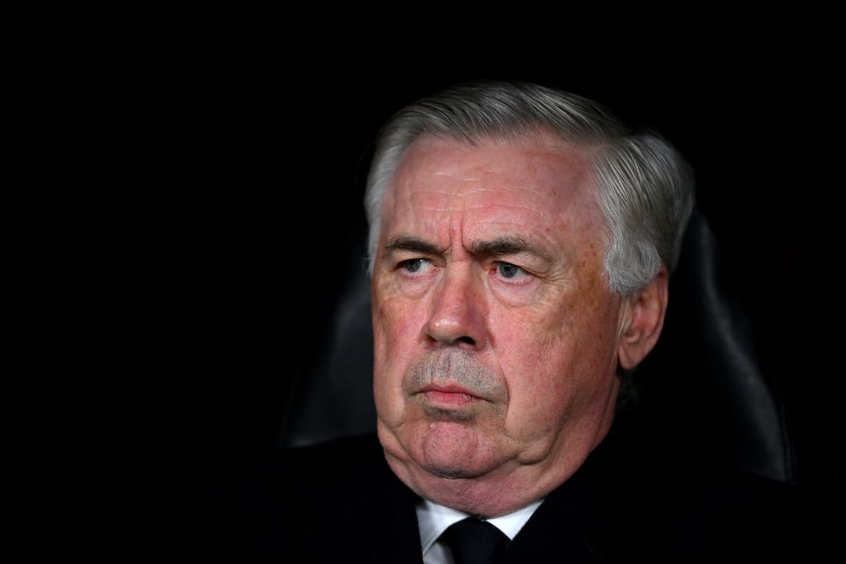 MADRID, SPAIN - FEBRUARY 19: Carlo Ancelotti, Head Coach of Real Madrid, looks on prior to the UEFA Champions League 2024/25 League Knockout Play-off second leg match between Real Madrid C.F. and Manchester City at Santiago Bernabeu Stadium on February 19, 2025 in Madrid, Spain. (Photo by David Ramos/Getty Images)