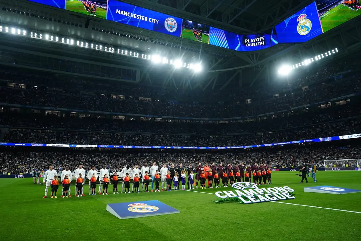 MADRID, SPAIN - FEBRUARY 19: General view inside the stadium prior to the UEFA Champions League 2024/25 League Knockout Play-off second leg match between Real Madrid C.F. and Manchester City at Santiago Bernabeu Stadium on February 19, 2025 in Madrid, Spain. (Photo by Angel Martinez/Getty Images)