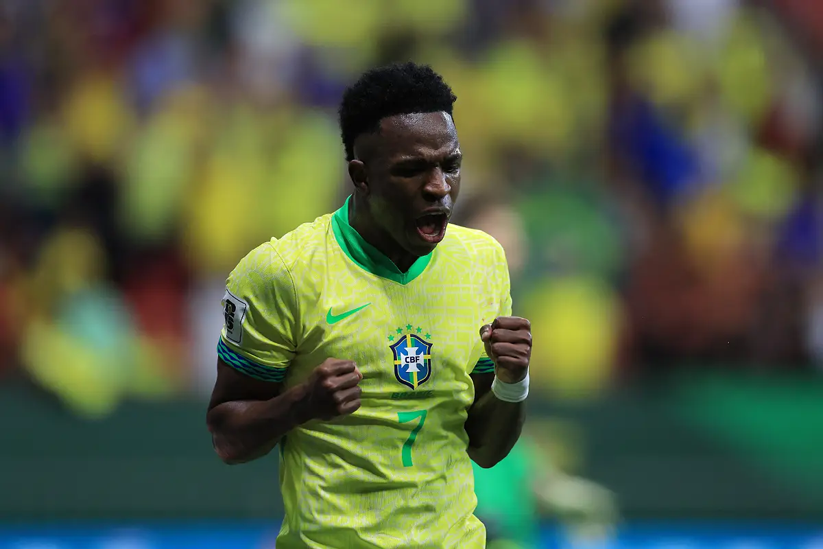 Vinicius Jr avec le Brésil la semaine dernière (Photo by Buda Mendes/Getty Images).