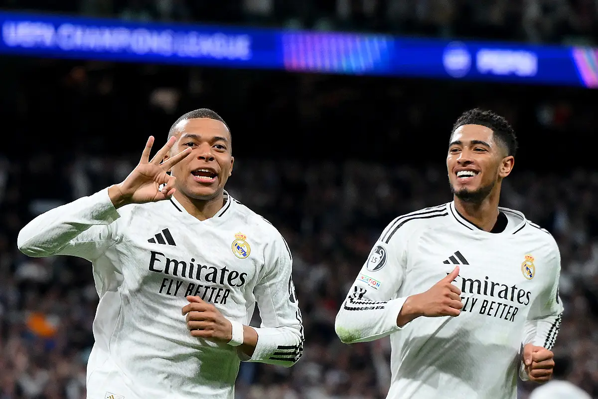 Mbappé et Bellingham lors de Real Madrid - Manchester City (Photo by David Ramos/Getty Images).