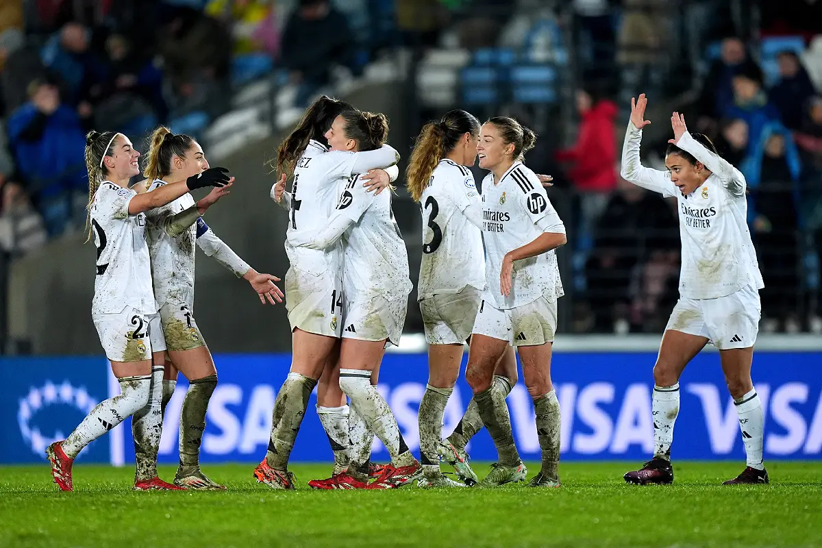 Les joueuses du Real Madrid célébrant leur victoire mardi (Photo by Angel Martinez/Getty Images).