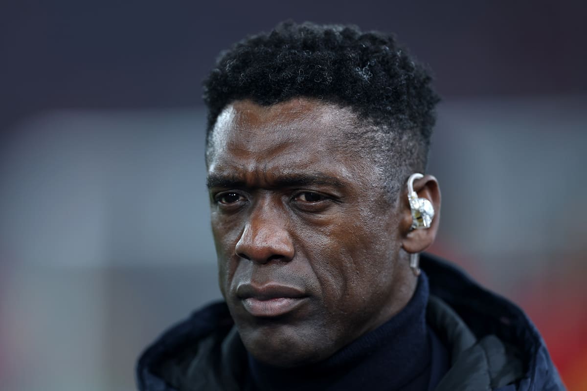 LIVERPOOL, ENGLAND - NOVEMBER 05: Clarence Seedorf, former Netherlands football player and manager, looks on prior to the UEFA Champions League 2024/25 League Phase MD4 match between Liverpool FC and Bayer 04 Leverkusen at Anfield on November 05, 2024 in Liverpool, England. (Photo by Carl Recine/Getty Images)