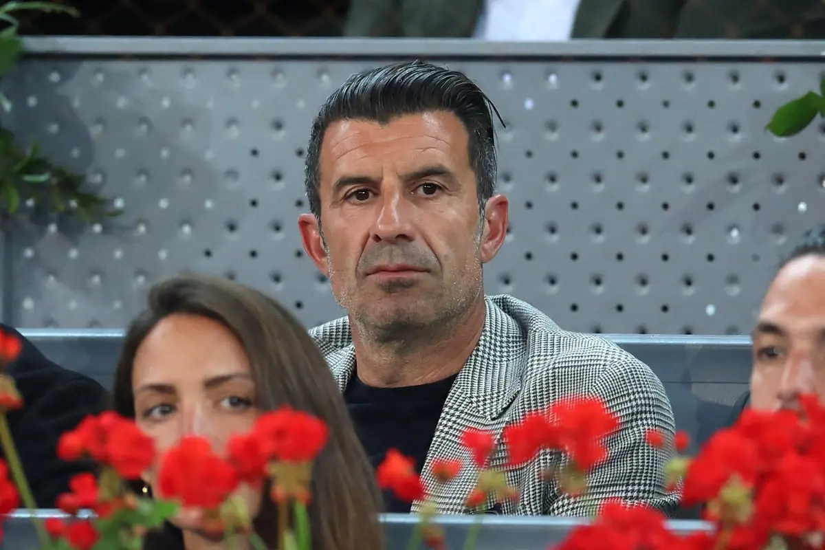 MADRID, SPAIN - MAY 05: Former footballer, Luis Figo watches from the crowd during the Men's Singles Final match on Day Thirteen of Mutua Madrid Open at La Caja Magica on May 05, 2024 in Madrid, Spain. (Photo by Clive Brunskill/Getty Images)