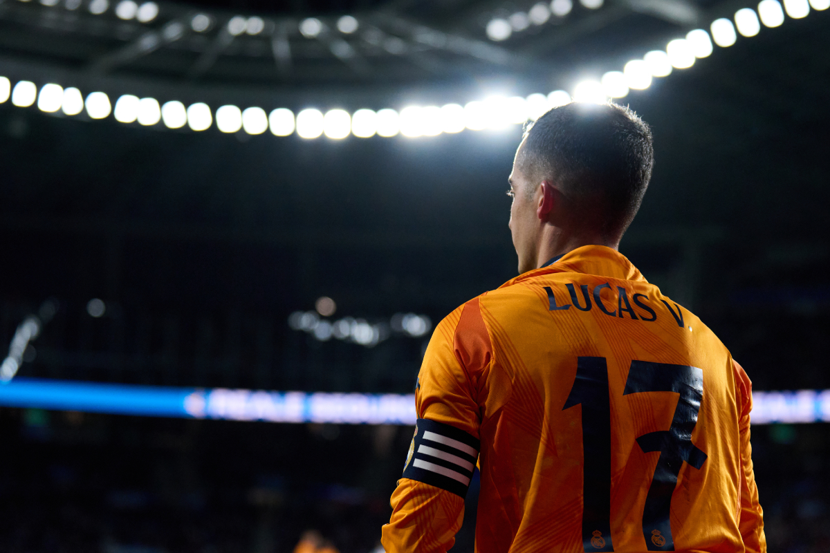 SAN SEBASTIAN, SPAIN - FEBRUARY 26: Lucas Vazquez of Real Madrid looks on during the Copa del Rey Semi Final match between Real Sociedad and Real Madrid at Reale Arena on February 26, 2025 in San Sebastian, Spain. (Photo by Juan Manuel Serrano Arce/Getty Images)