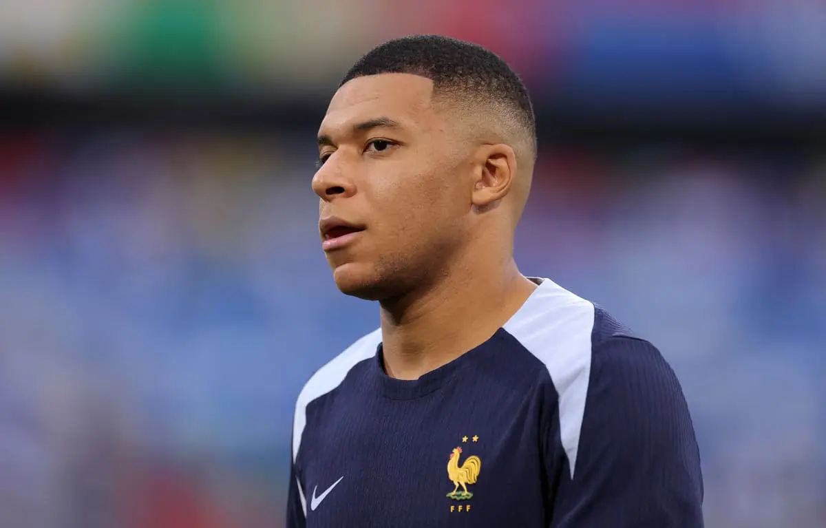 MUNICH, GERMANY - JULY 09: Kylian Mbappe of France looks on prior to the UEFA EURO 2024 semi-final match between Spain v France at Munich Football Arena on July 09, 2024 in Munich, Germany. (Photo by Alex Livesey/Getty Images).