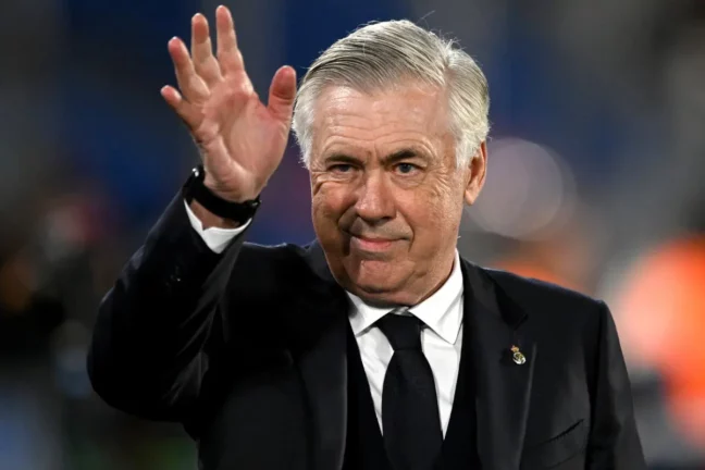 GETAFE, SPAIN - APRIL 23: Carlo Ancelotti, Head Coach of Real Madrid, gestures during the LaLiga match between Getafe CF and Real Madrid CF at Coliseum Alfonso Perez on April 23, 2025 in Getafe, Spain. (Photo by Denis Doyle/Getty Images)