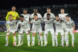 GETAFE, SPAIN - APRIL 23: Players of Real Madrid pose for a team photograph prior to the LaLiga match between Getafe CF and Real Madrid CF at Coliseum Alfonso Perez on April 23, 2025 in Getafe, Spain. (Photo by Aitor Alcalde/Getty Images)