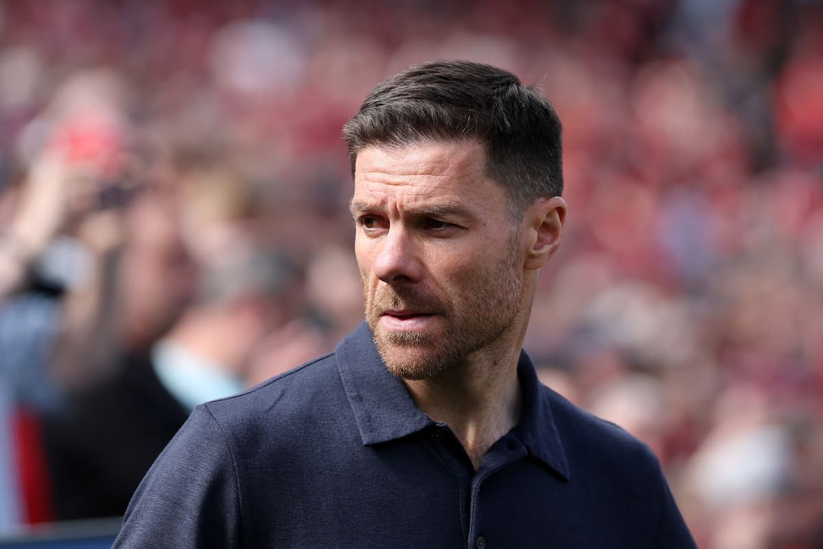LEVERKUSEN, GERMANY - APRIL 12: Xabi Alonso, Head Coach of Bayer 04 Leverkusen, looks on prior to the Bundesliga match between Bayer 04 Leverkusen and 1. FC Union Berlin at BayArena on April 12, 2025 in Leverkusen, Germany. (Photo by Lars Baron/Getty Images)