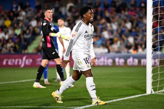 GETAFE, SPAIN - APRIL 23: Endrick of Real Madrid reacts during the LaLiga match between Getafe CF and Real Madrid CF at Coliseum Alfonso Perez on April 23, 2025 in Getafe, Spain. (Photo by Denis Doyle/Getty Images)