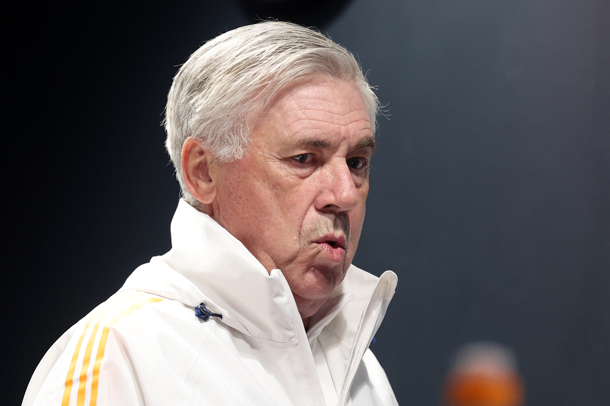LONDON, ENGLAND - APRIL 07: Carlo Ancelotti, Head Coach of Real Madrid, arrives at the press conference ahead of their UEFA Champions League 2024/25 quarter final first leg match at Sobha Realty Training Centre on April 07, 2025 in London Colney, England. (Photo by Alex Davidson/Getty Images)