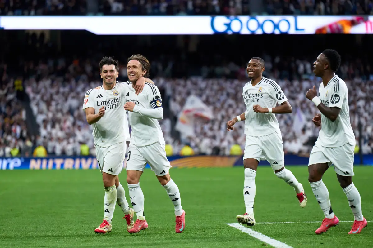 Modric et ses coéquipiers du Real Madrid en février dernier (Photo by Angel Martinez/Getty Images).