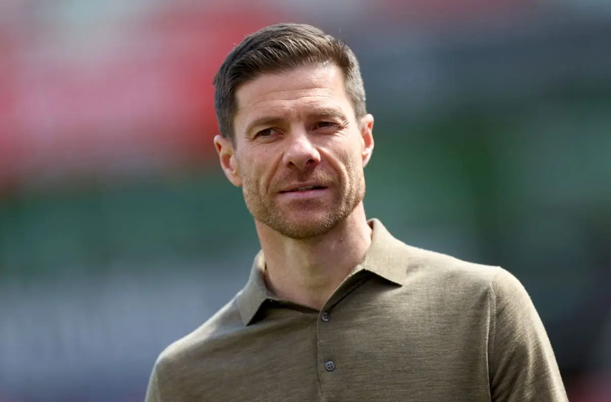 LEVERKUSEN, GERMANY - APRIL 26: Xabi Alonso, Head Coach of Bayer 04 Leverkusen, is seen during the Bundesliga match between Bayer 04 Leverkusen and FC Augsburg at BayArena on April 26, 2025 in Leverkusen, Germany. (Photo by Lars Baron/Getty Images).