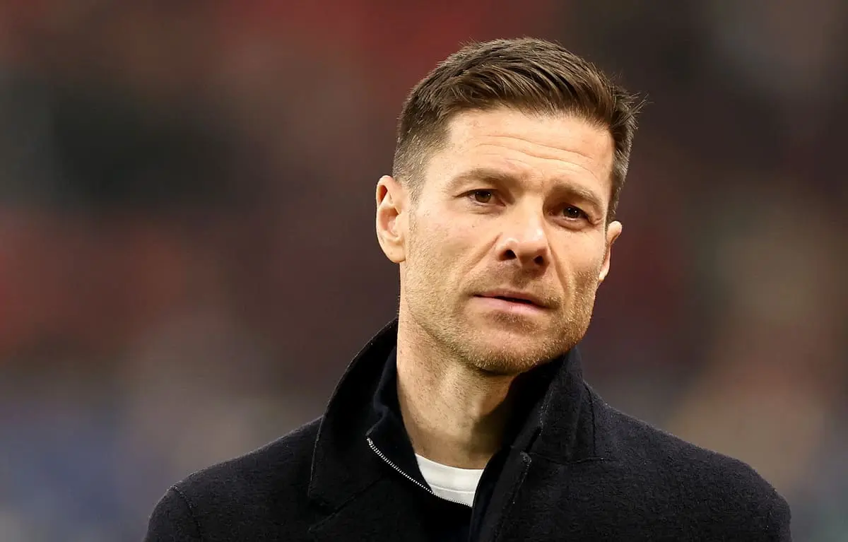 LEVERKUSEN, GERMANY - MARCH 11: Xabi Alonso, Head Coach of Bayer 04 Leverkusen, looks on during the UEFA Champions League 2024/25 UEFA Champions League 2024/25 Round of 16 second leg match between Bayer 04 Leverkusen and FC Bayern München at on March 11, 2025 in Leverkusen, Germany. (Photo by Lars Baron/Getty Images).