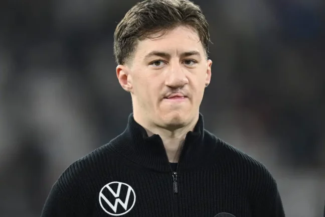 DORTMUND, GERMANY - MARCH 23: Angelo Stiller of Germany looks on prior to the UEFA Nations League Quarterfinal Leg Two match between Germany and Italy at Football Stadium Dortmund on March 23, 2025 in Dortmund, Germany. (Photo by Stuart Franklin/Getty Images).