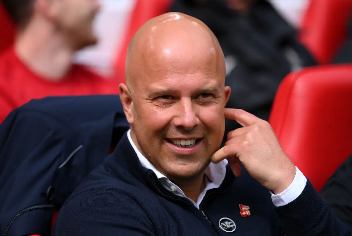 LIVERPOOL, ENGLAND - APRIL 13: Arne Slot, Manger of Liverpool, looks on prior to the Premier League match between Liverpool FC and West Ham United FC at Anfield on April 13, 2025 in Liverpool, England. (Photo by Justin Setterfield/Getty Images)