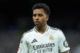 MADRID, SPAIN - MARCH 29: Rodrygo Goes of Real Madrid looks on during the LaLiga match between Real Madrid CF and CD Leganes at Estadio Santiago Bernabeu on March 29, 2025 in Madrid, Spain. (Photo by Angel Martinez/Getty Images)