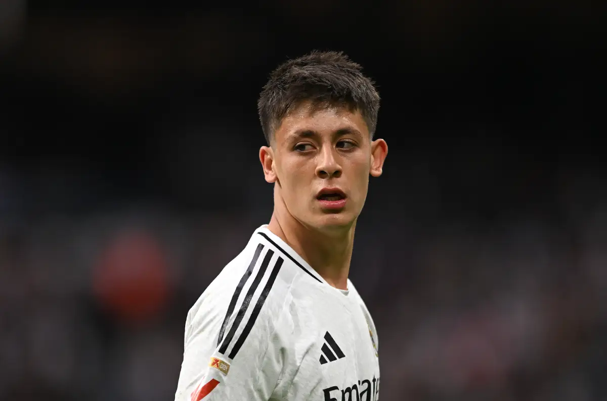 MADRID, SPAIN - MAY 04: Arda Guler of Real Madrid looks on during the LaLiga match between Real Madrid CF and RC Celta de Vigo at Estadio Santiago Bernabeu on May 04, 2025 in Madrid, Spain. (Photo by Denis Doyle/Getty Images)