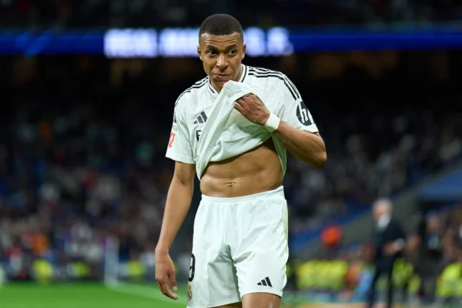 MADRID, SPAIN - MAY 14: Kylian Mbappe of Real Madrid looks on during the LaLiga match between Real Madrid CF and RCD Mallorca at Estadio Santiago Bernabeu on May 14, 2025 in Madrid, Spain. (Photo by Angel Martinez/Getty Images)