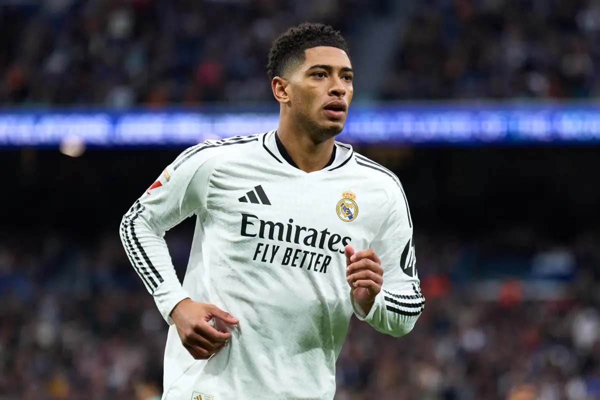 MADRID, SPAIN - JANUARY 19: Jude Bellingham of Real Madrid looks on during the LaLiga match between Real Madrid CF and UD Las Palmas at Estadio Santiago Bernabeu on January 19, 2025 in Madrid, Spain. (Photo by Angel Martinez/Getty Images)