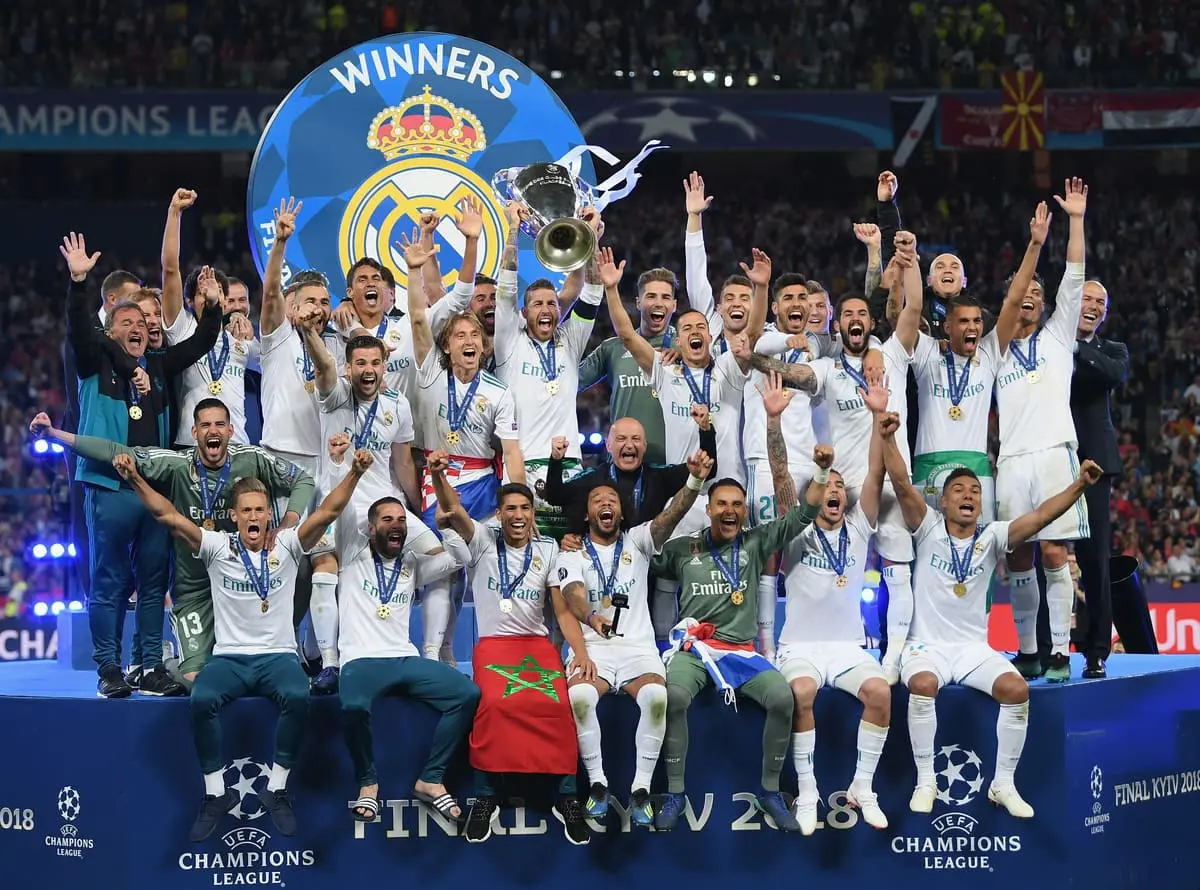 KIEV, UKRAINE - MAY 26: Real Madrid captain Sergio Ramos lifts the trophy after winning the UEFA Champions League final between Real Madrid and Liverpool on May 26, 2018 in Kiev, Ukraine. (Photo by Shaun Botterill/Getty Images)