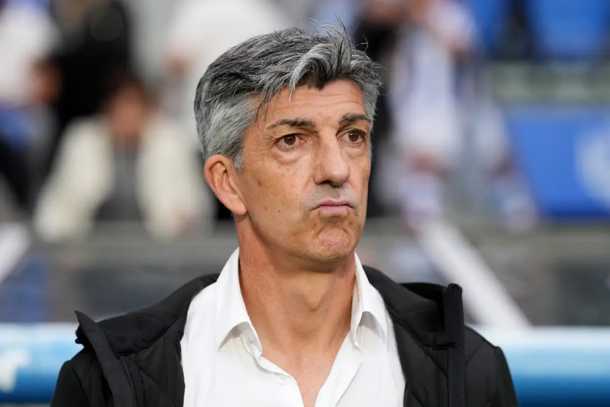 SAN SEBASTIAN, SPAIN - MAY 13: Imanol Alguacil, Head Coach of Real Sociedad, looks on prior to the LaLiga match between Real Sociedad and RC Celta de Vigo at Reale Arena on May 13, 2025 in San Sebastian, Spain. (Photo by Juan Manuel Serrano Arce/Getty Images)