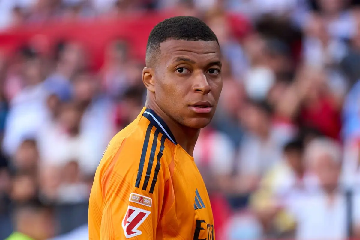 SEVILLE, SPAIN - MAY 18: Kylian Mbappe of Real Madrid looks on during the LaLiga match between Sevilla FC and Real Madrid CF at Estadio Ramon Sanchez Pizjuan on May 18, 2025 in Seville, Spain. (Photo by Angel Martinez/Getty Images)