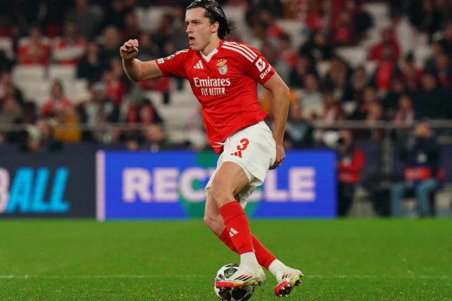 LISBON, PORTUGAL - FEBRUARY 18: Alvaro Carreras of SL Benfica in action during the UEFA Champions League 2024/25 League Knockout Play-off Second Leg match between SL Benfica and AS Monaco at Estadio da Luz on February 18, 2025 in Lisbon, Portugal. (Photo by Gualter Fatia/Getty Images)