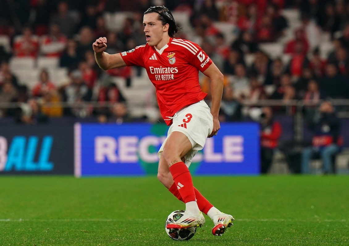 LISBON, PORTUGAL - FEBRUARY 18: Alvaro Carreras of SL Benfica in action during the UEFA Champions League 2024/25 League Knockout Play-off Second Leg match between SL Benfica and AS Monaco at Estadio da Luz on February 18, 2025 in Lisbon, Portugal. (Photo by Gualter Fatia/Getty Images)
