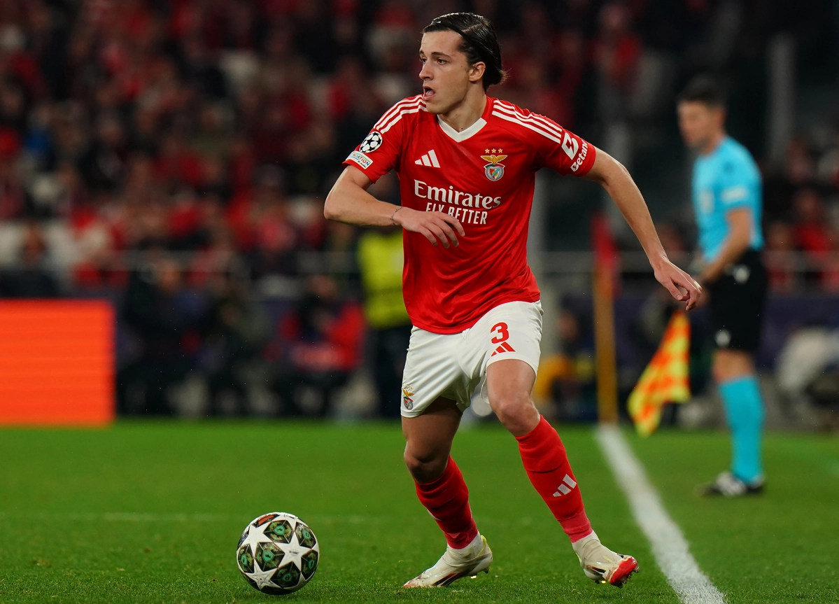 LISBON, PORTUGAL - MARCH 5: Alvaro Carreras of SL Benfica in action during the UEFA Champions League 2024/25 Round of 16 First Leg match between SL Benfica and FC Barcelona at Estadio da Luz on March 5, 2025 in Lisbon, Portugal. (Photo by Gualter Fatia/Getty Images)