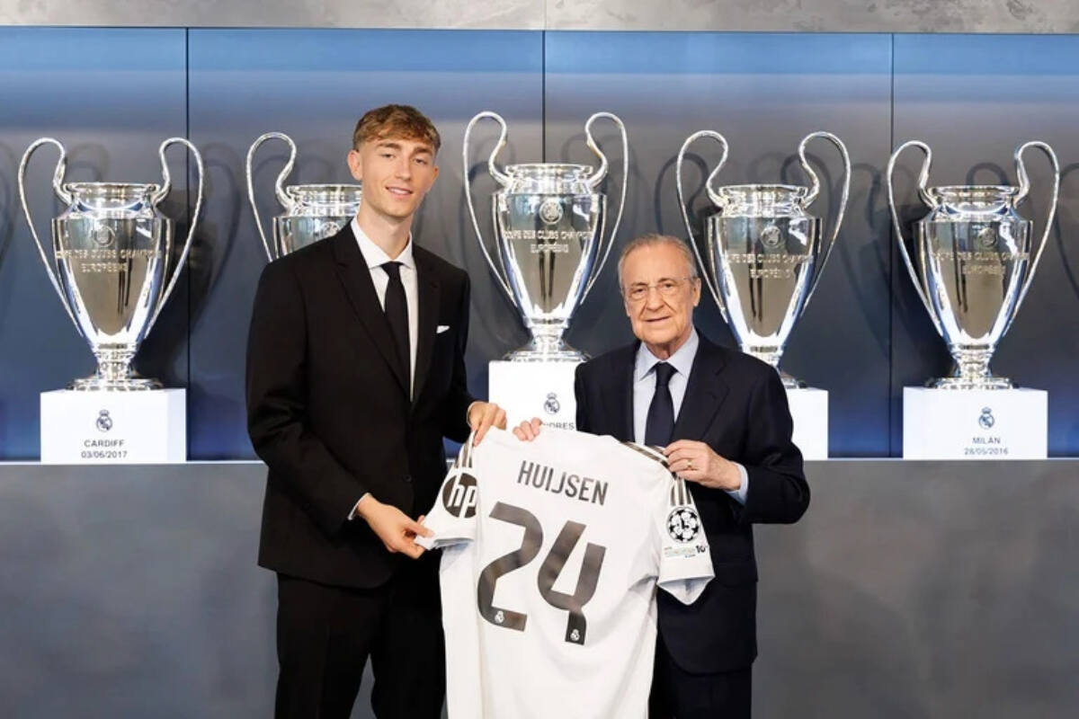 Dean Huijsen avec Florentino Pérez. (realmadrid.com) Real Madrid