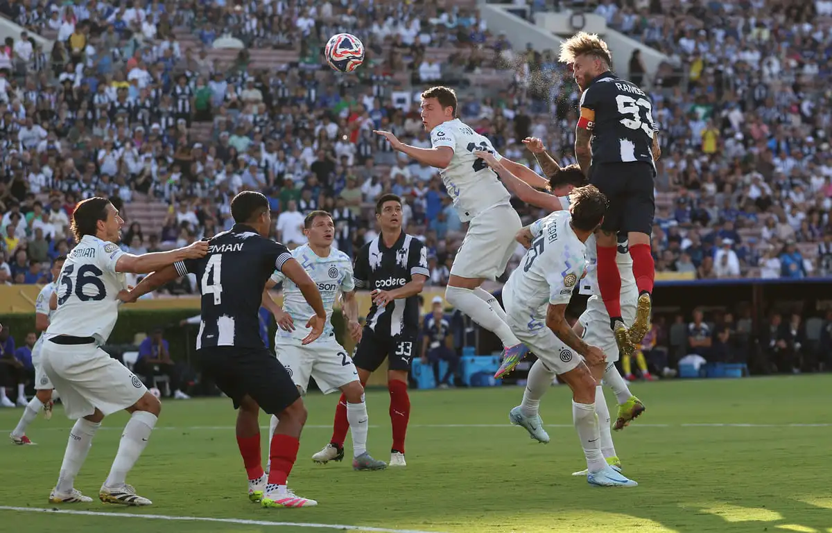 PASADENA, CALIFORNIA - JUNE 17: Sergio Ramos of CF Monterrey rises to head the first goal during the FIFA Club World Cup 2025 group E match between CF Monterrey and FC Internazionale Milano at Rose Bowl Stadium on June 17, 2025 in Pasadena, California. (Photo by Stu Forster/Getty Images)