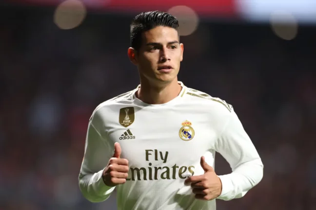 MADRID, SPAIN - SEPTEMBER 28: James Rodriguez of Real Madrid looks on during the Liga match between Club Atletico de Madrid and Real Madrid CF at Wanda Metropolitano on September 28, 2019 in Madrid, Spain. (Photo by Angel Martinez/Getty Images)