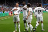 VITORIA-GASTEIZ, SPAIN - APRIL 13: Raul Asencio of Real Madrid celebrates scoring a goal with teammate Antonio Ruediger, which was later ruled out following a VAR Review which concluded their was a foul in the build up, during the LaLiga match between Deportivo Alaves and Real Madrid CF at Estadio de Mendizorroza on April 13, 2025 in Vitoria-Gasteiz, Spain. (Photo by Juan Manuel Serrano Arce/Getty Images)