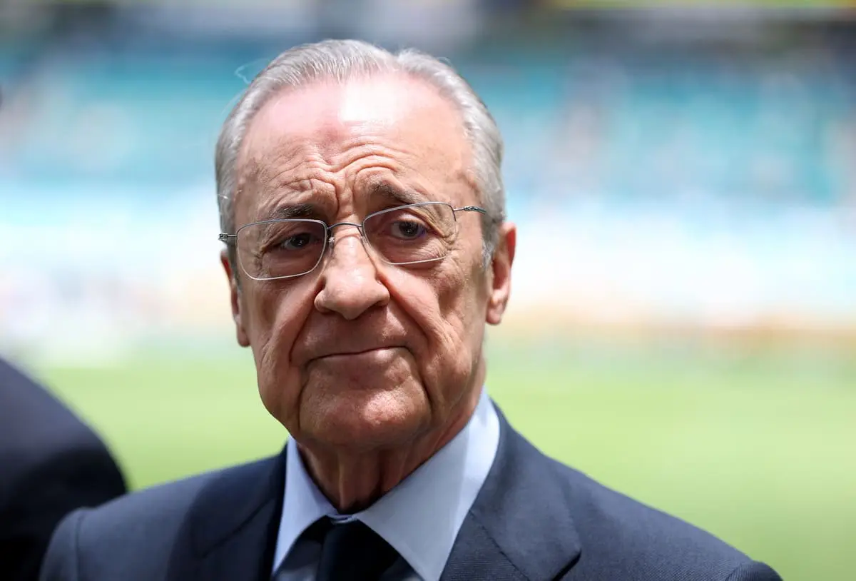 MIAMI GARDENS, FLORIDA - JUNE 18: President of Real Madrid Florentino Pérez looks on prior to the FIFA Club World Cup 2025 group H match between Real Madrid CF and Al Hilal at Hard Rock Stadium on June 18, 2025 in Miami Gardens, Florida. (Photo by Dan Mullan/Getty Images)