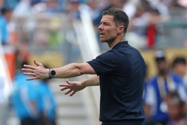 CHARLOTTE, NORTH CAROLINA - JUNE 22: Xabi Alonso, Head Coach of Real Madrid C. F., reacts during the FIFA Club World Cup 2025 group H match between Real Madrid CF and CF Pachuca at Bank of America Stadium on June 22, 2025 in Charlotte, North Carolina. (Photo by Richard Pelham/Getty Images)