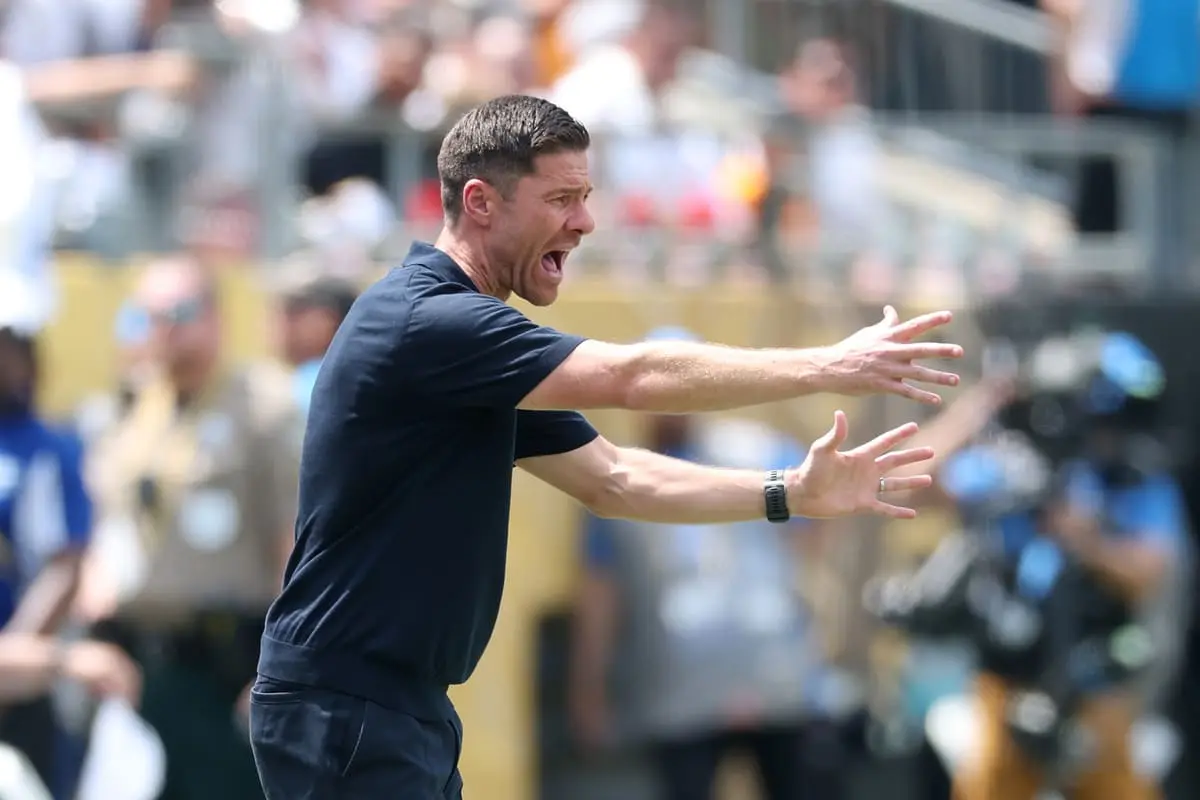 CHARLOTTE, NORTH CAROLINA - JUNE 22: Xabi Alonso, Head Coach of Real Madrid C. F., reacts during the FIFA Club World Cup 2025 group H match between Real Madrid CF and CF Pachuca at Bank of America Stadium on June 22, 2025 in Charlotte, North Carolina. (Photo by Richard Pelham/Getty Images)