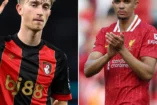 Photomontage de Dean Huijsen et Trent Alexander-Arnold, bientôt présentés au Real Madrid. LIVERPOOL, ENGLAND - MAY 11: Trent Alexander-Arnold of Liverpool applauds the fans after the draw in the Premier League match between Liverpool FC and Arsenal FC at Anfield on May 11, 2025 in Liverpool, England. (Photo by Carl Recine/Getty Images) MANCHESTER, ENGLAND - MAY 20: Dean Huijsen of AFC Bournemouth acknowledges the fans after the team's defeat in the Premier League match between Manchester City FC and AFC Bournemouth at Etihad Stadium on May 20, 2025 in Manchester, England. This match is to be Kevin De Bruyne’s last home match for Manchester City before he departs in the summer when his contract expires. De Bruyne, will receive a guard of honour from team-mates and staff after a successful 10-year career at the club seeing him win 6 leagues titles and the Champions League. (Photo by Stu Forster/Getty Images)