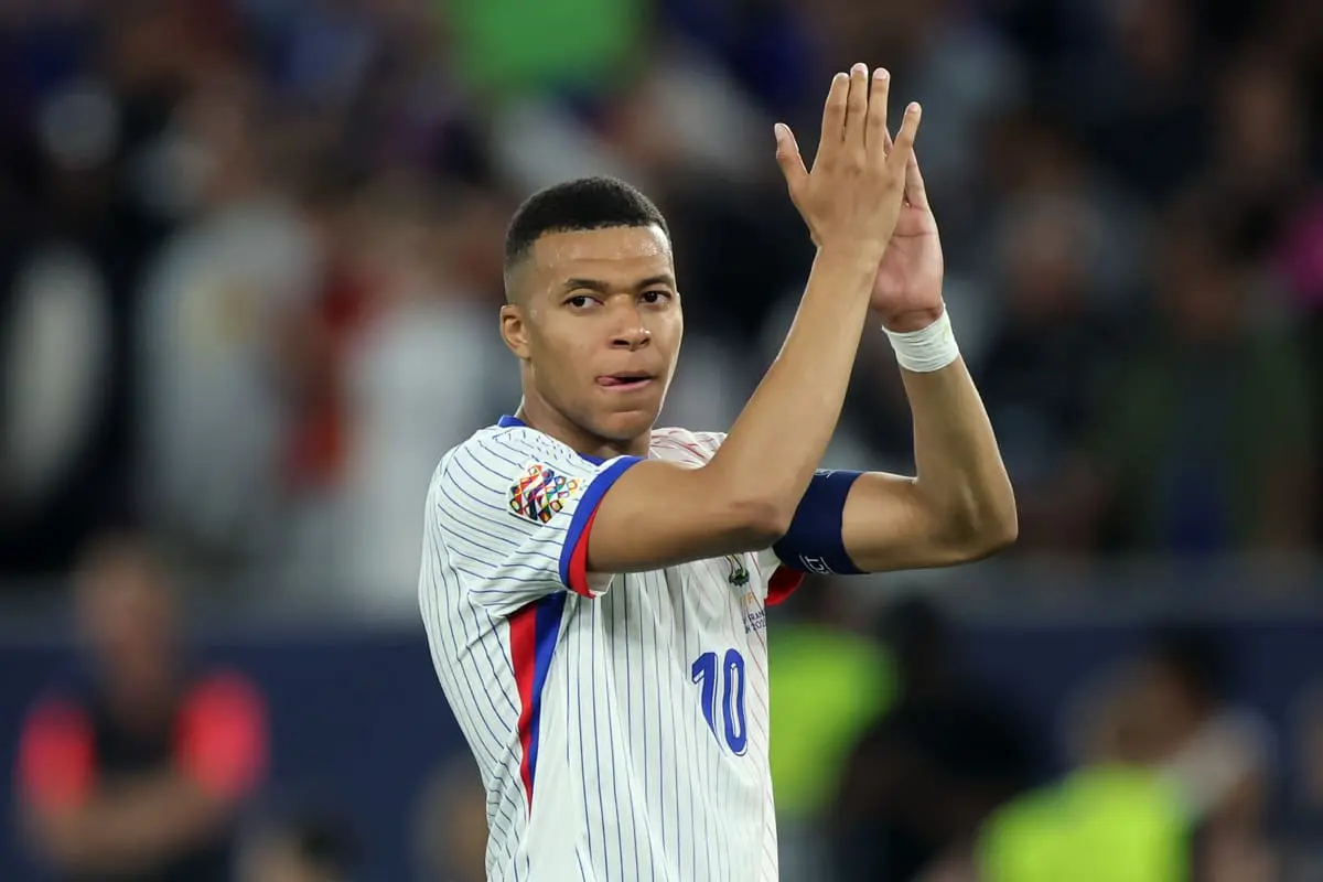 STUTTGART, GERMANY - JUNE 05: Kylian Mbappe of France racts after the UEFA Nations League 2025 semifinal match between Spain and France at Stuttgart Arena on June 05, 2025 in Stuttgart, Germany. (Photo by Alex Grimm/Getty Images).