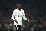 BIRMINGHAM, ENGLAND - FEBRUARY 19: Ibrahima Konate of Liverpool reacts during the Premier League match between Aston Villa FC and Liverpool FC at Villa Park on February 19, 2025 in Birmingham, England. (Photo by Dan Istitene/Getty Images).