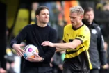 DORTMUND, GERMANY - APRIL 21: Xabi Alonso, Head Coach of Bayer Leverkusen, clashes with Julian Ryerson of Borussia Dortmund during the Bundesliga match between Borussia Dortmund and Bayer 04 Leverkusen at Signal Iduna Park on April 21, 2024 in Dortmund, Germany. (Photo by Christof Koepsel/Getty Images)