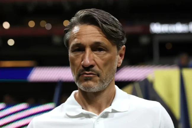 ATLANTA, GEORGIA - JULY 01: Niko Kovac, Head Coach of Borussia Dortmund, looks on during the FIFA Club World Cup 2025 round of 16 match between Borussia Dortmund and CF Monterrey at Mercedes-Benz Stadium on July 01, 2025 in Atlanta, Georgia. (Photo by Alex Grimm/Getty Images).