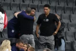 FRANKFURT AM MAIN, GERMANY - JUNE 20: Jude Bellingham of England embraces Father Mark Bellingham as Brother Jobe Bellingham and Mother Denise Bellingham look on after the UEFA EURO 2024 group stage match between Denmark and England at Frankfurt Arena on June 20, 2024 in Frankfurt am Main, Germany. (Photo by Stu Forster/Getty Images)