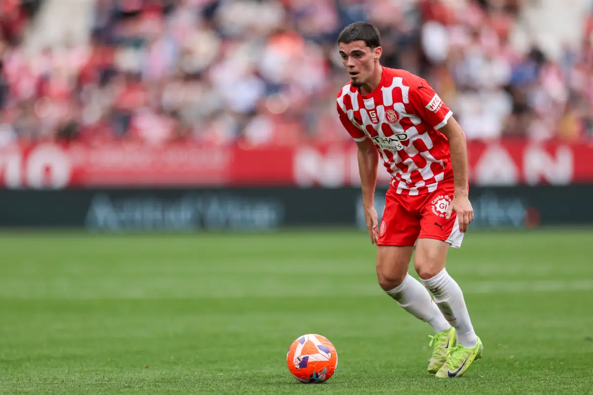 GIRONA, SPAIN - APRIL 05: Miguel Gutierrez of Girona FC runs with the ball during the LaLiga match between Girona FC and Deportivo Alaves at Montilivi Stadium on April 05, 2025 in Girona, Spain. (Photo by Judit Cartiel/Getty Images)