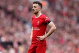 LIVERPOOL, ENGLAND - APRIL 14: Diogo Jota of Liverpool in action during the Premier League match between Liverpool FC and Crystal Palace at Anfield on April 14, 2024 in Liverpool, England. (Photo by Michael Steele/Getty Images)